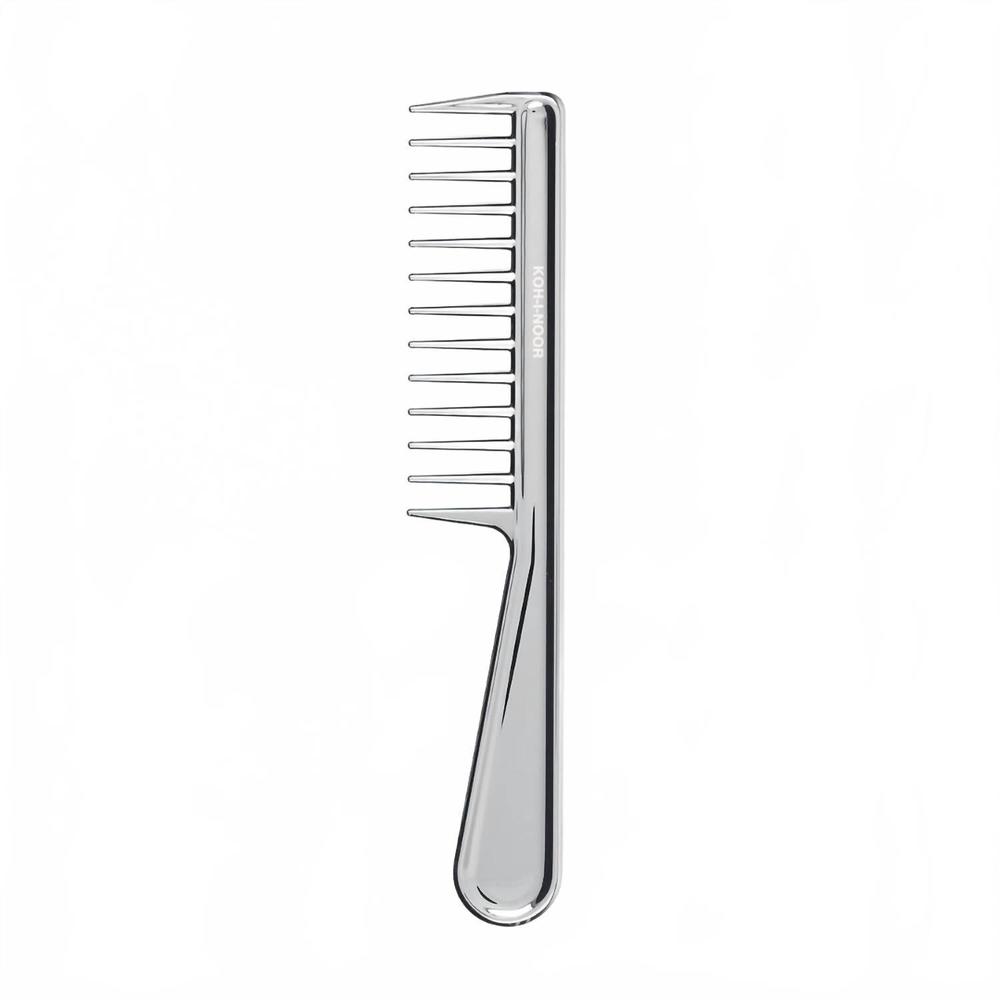 NEW KOH-I-NOOR BEAUTY USA women's wide tooth comb with handle in metallic chrome